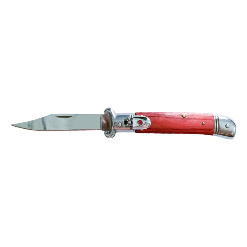 8.15 " Italian Clip Point Switchblade Level Lock Red Pakkawood Handle Automatic Knife