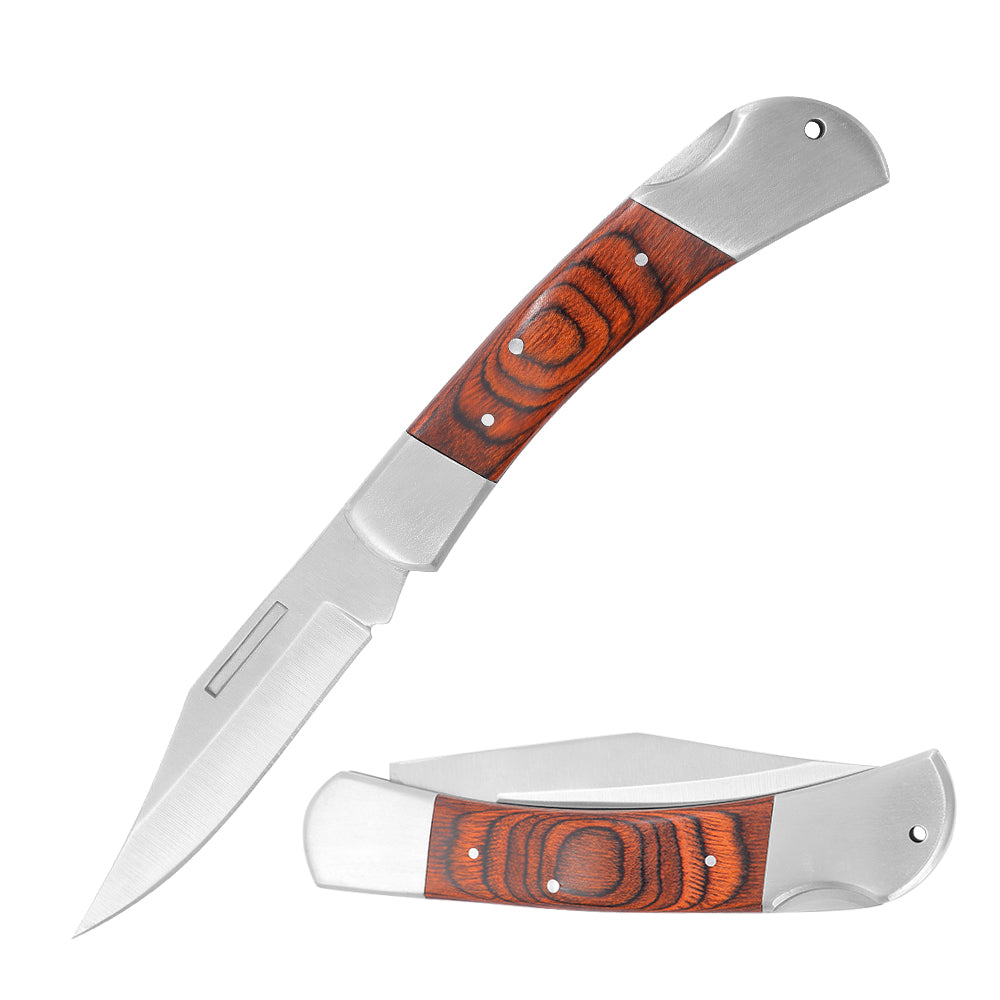 3.43 in Manual Open Clip Point Blade Forged Bolsters Pakkawood Handle Traditional Lockback Medium Size Folding Knife with Lanyard Hole