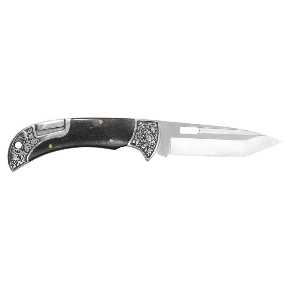 5Cr15MoV Tanto Blade Blood Groove Embossed Flower Bolsters Decorated Spring Siam Rosewood Handle Classic Style Back Lock Folding knife