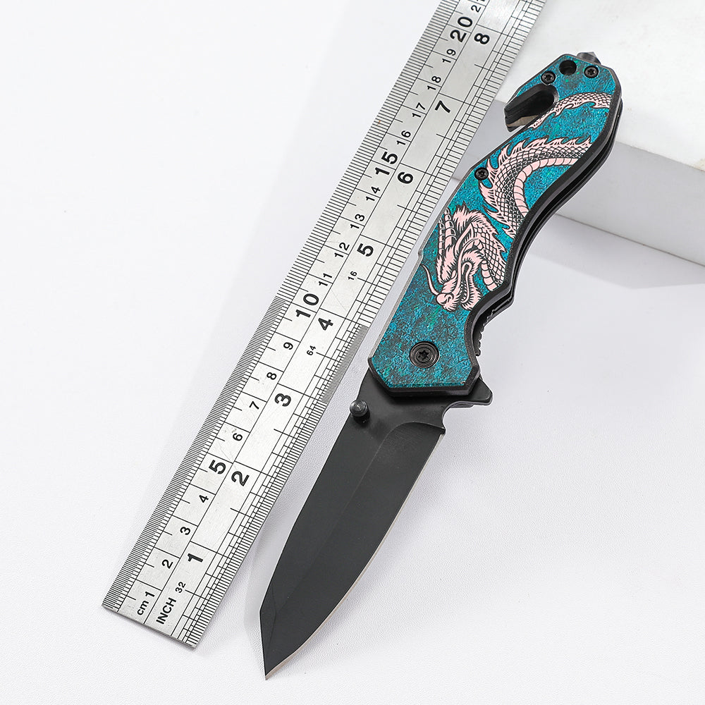 Multi Purposes Flipper Fast Opening Blade Chinese Dragon Pattern UV Printing Glow in the Dark Handle Safety Knife