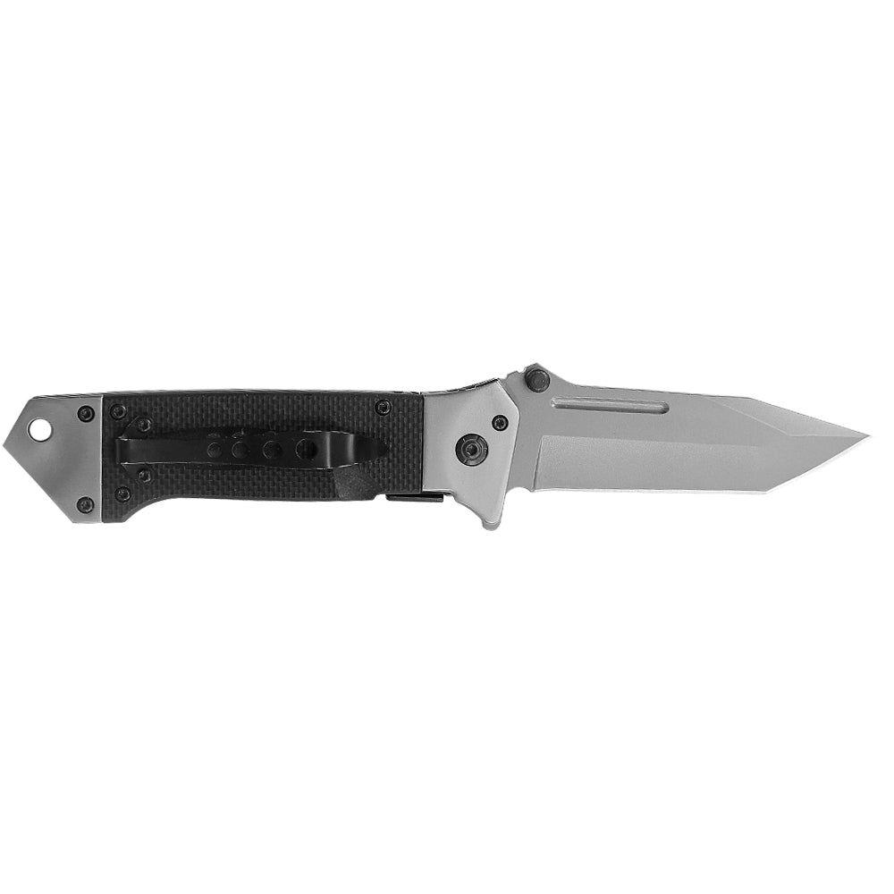 Sandblasted Surface Tanto Blade Ridge Spine Dual Thumb Studs Rugged G10 Scale Double Bolster Rescue Knife with Glass Breaker