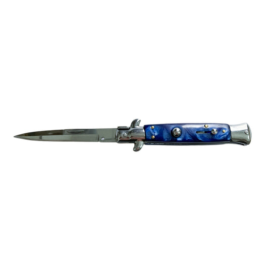 9" Italian Stiletto Blue Pearl Automatic Knife - Dagger