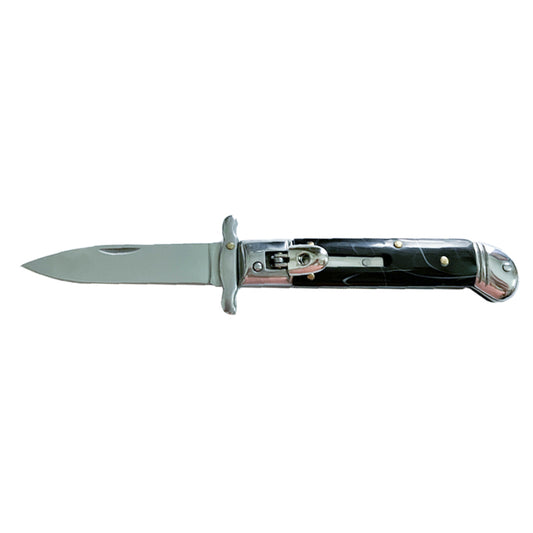8.15 " Italian Switchblade Level Lock Swinguard Black Marble Decorated Spring Automatic Knife - Drop Point