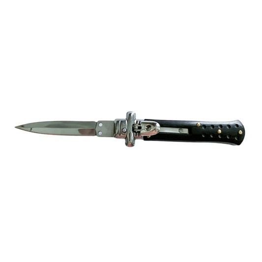 7.56 " Italian Switchblade Level Lock Black Pakkawood Handle Automatic Knife - Bayonet