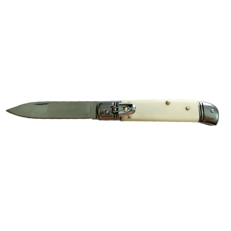 7.87" Italian Large Lever Lock Ivory Automatic Knife - Drop Point