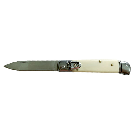 7.87" Italian Large Lever Lock Ivory Automatic Knife - Drop Point