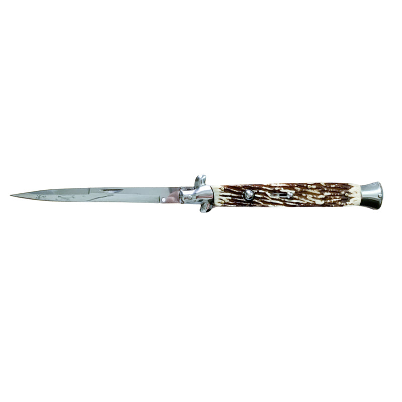 12.6" Italian Stiletto Imitated Antler Handle Automatic Knife - Bayonet