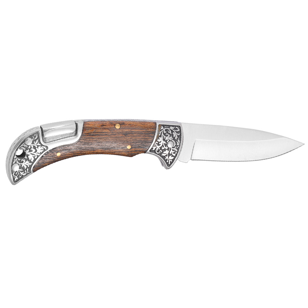 5Cr15MoV Drop Point Blade Dual Embossed Flower Bolsters Decorated Spring Bocote Wood Handle Classic Style Lockback Folding knife