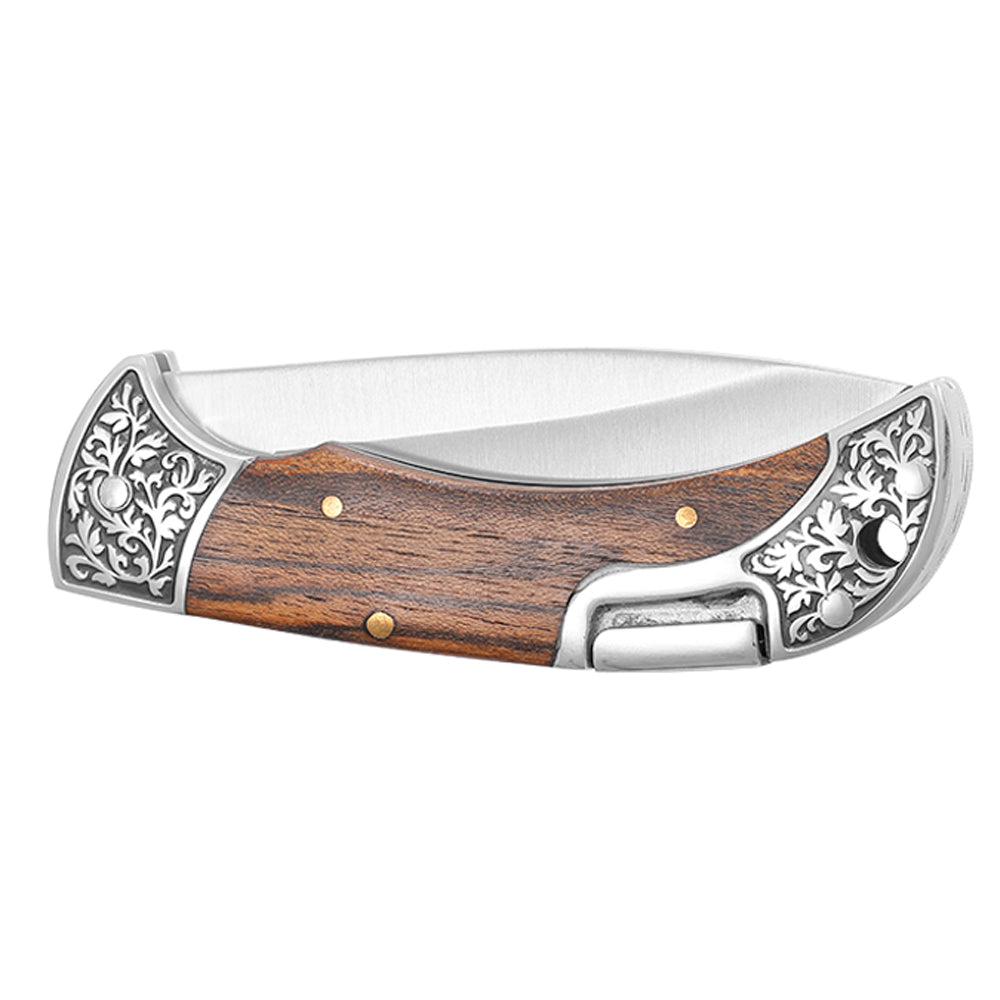 5Cr15MoV Drop Point Blade Dual Embossed Flower Bolsters Decorated Spring Bocote Wood Handle Classic Style Lockback Folding knife