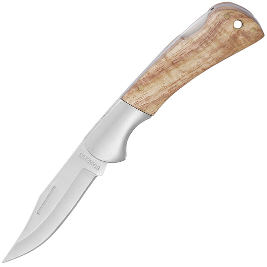 Nail Mark Clip Point Hollow Grind Blade Plain Edge Single Bolster Brass Rivets Chiviri Wood Handle Back Lock Folding Knife