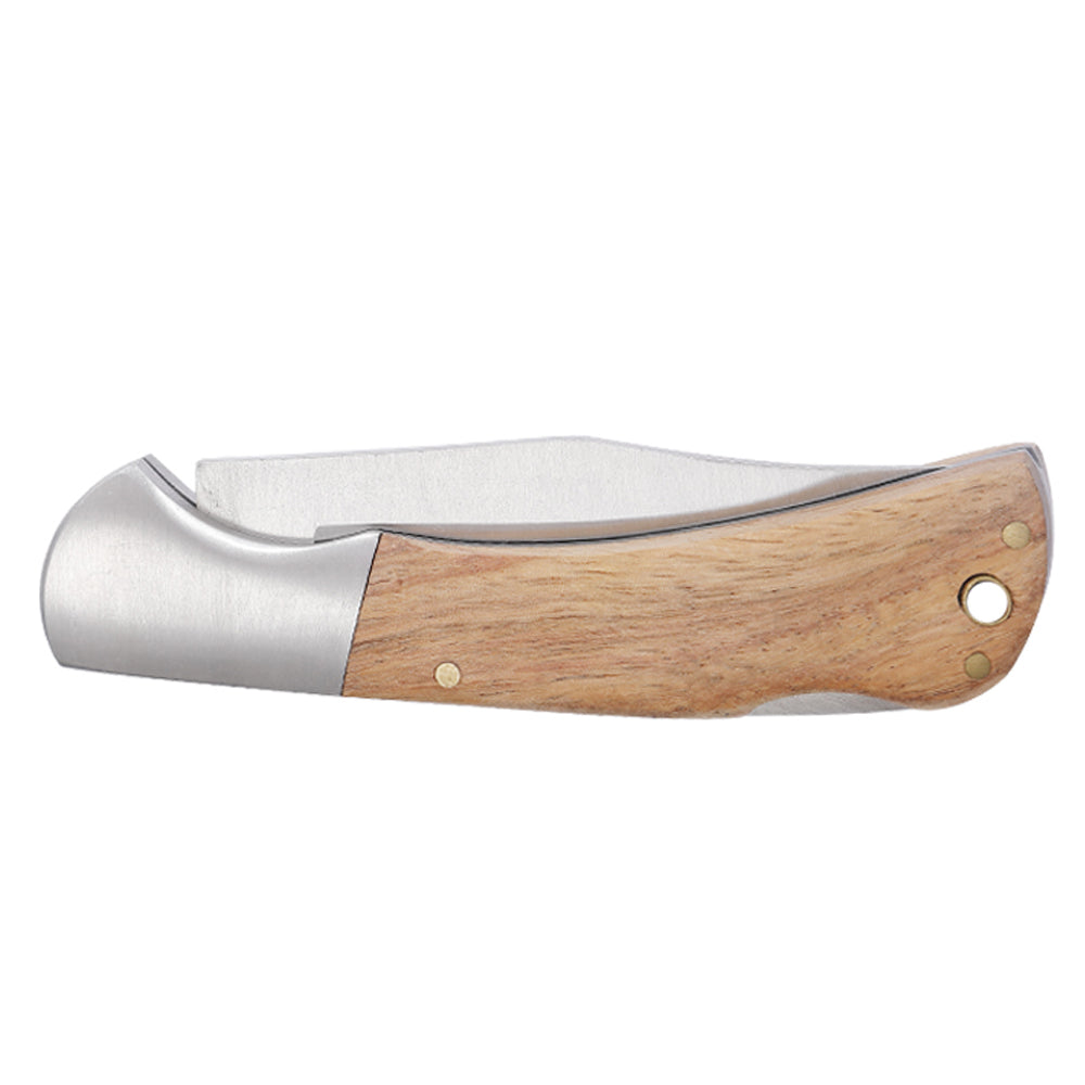Nail Mark Clip Point Hollow Grind Blade Plain Edge Single Bolster Brass Rivets Chiviri Wood Handle Back Lock Folding Knife