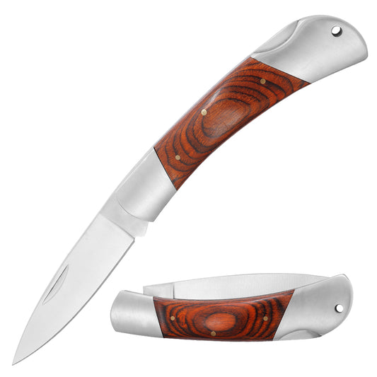 Classic Satin Finish Razor-Sharp V Grind Drop Point Blade Pakkawood Handle Rugged Lockback Design Folding Knife for Hunting
