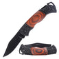 Black Blade Flower Engraved Bolster Dymonwood Scales Folding Blade Gift Knife with Lanyard Hole
