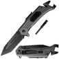 Multifunctional Fast Opening Combo Edge Tanto Blade Back Jimping Fire Starter Whistle Bottle Opener Pry Bar Flat Driver Tactical Knife for Outdoor