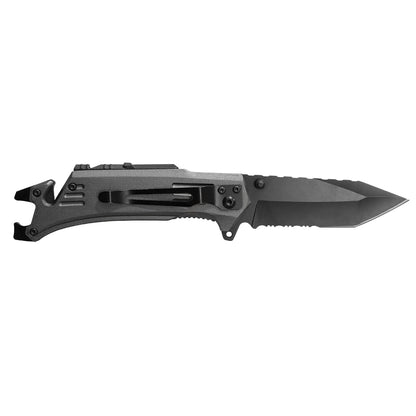 Multifunctional Fast Opening Combo Edge Tanto Blade Back Jimping Fire Starter Whistle Bottle Opener Pry Bar Flat Driver Tactical Knife for Outdoor
