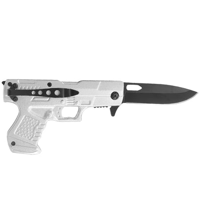 Black Drop Point Blade Liner Lock Pistol-Shaped Aluminium Handle Folding Knife with Tip-Up Pocket Clip