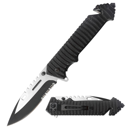 Multi Functions Fine and Serrated Edge Drop Point Blade Rescue Knife with Seat Belt Cutter