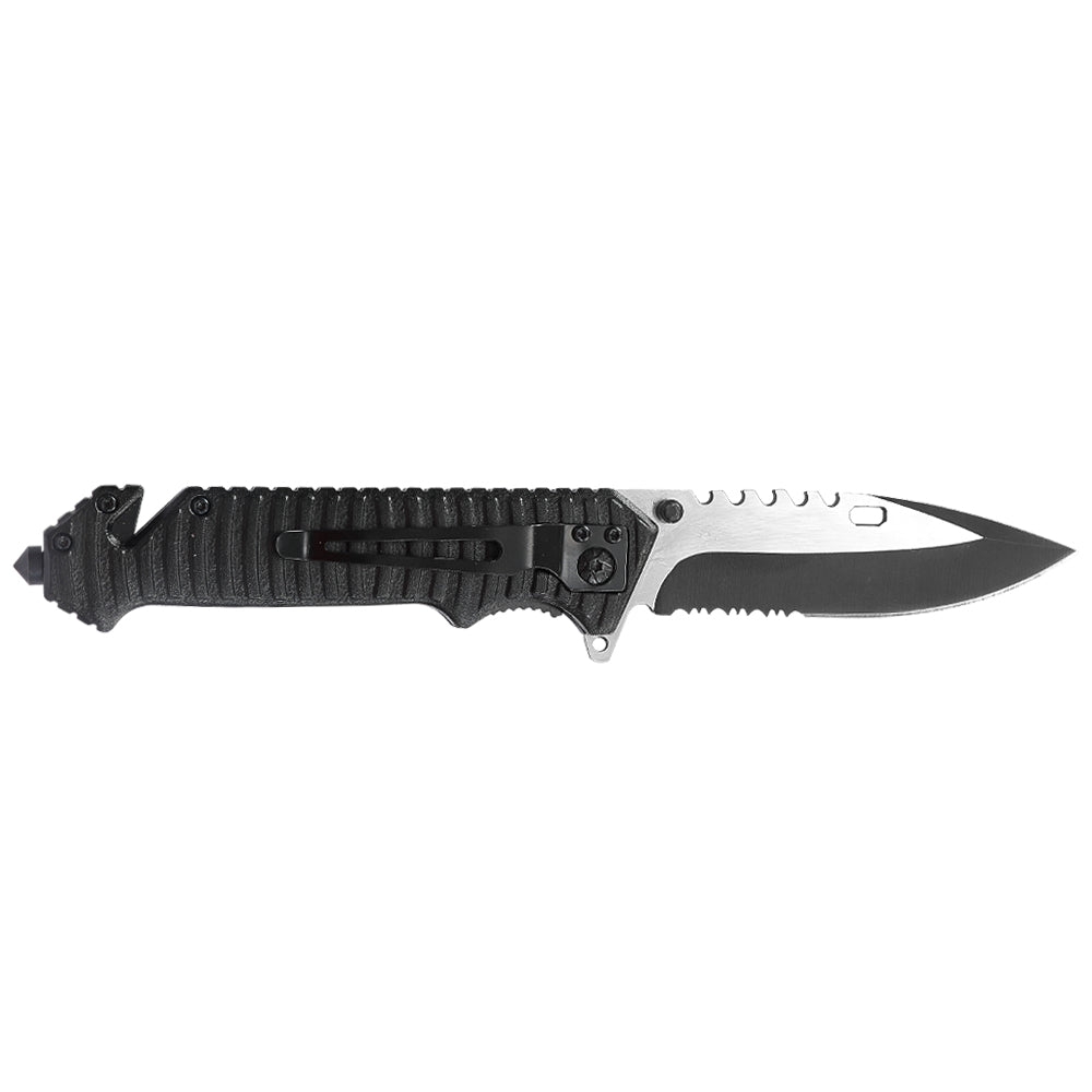 Multi Functions Fine and Serrated Edge Drop Point Blade Rescue Knife with Seat Belt Cutter