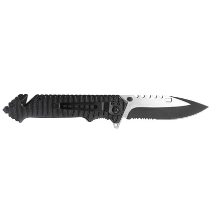 Multi Functions Fine and Serrated Edge Drop Point Blade Rescue Knife with Seat Belt Cutter