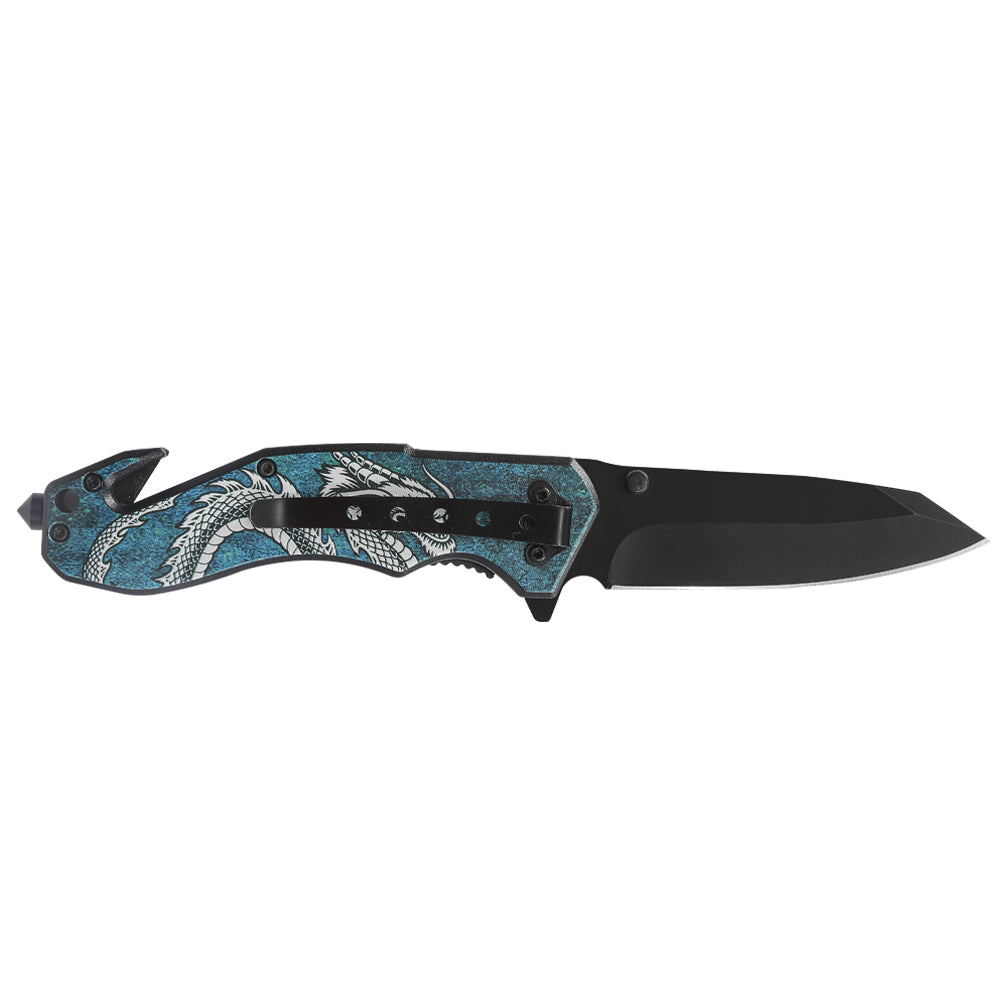 Multi Purposes Flipper Fast Opening Blade Chinese Dragon Pattern UV Printing Glow in the Dark Handle Safety Knife