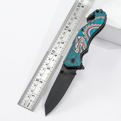 Multi Purposes Flipper Fast Opening Blade Chinese Dragon Pattern UV Printing Glow in the Dark Handle Safety Knife