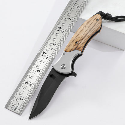 Dual Thumb Studs Black Blade Single Bolster Zebrawood Scales Folding Knife with Lanyard