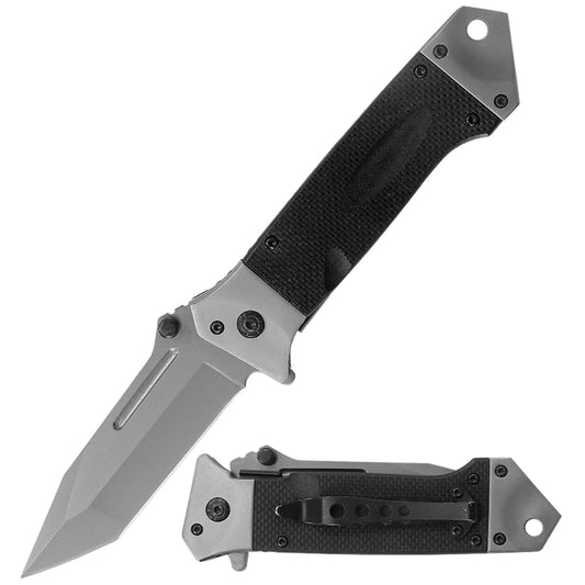 Sandblasted Surface Tanto Blade Ridge Spine Dual Thumb Studs Rugged G10 Scale Double Bolster Rescue Knife with Glass Breaker