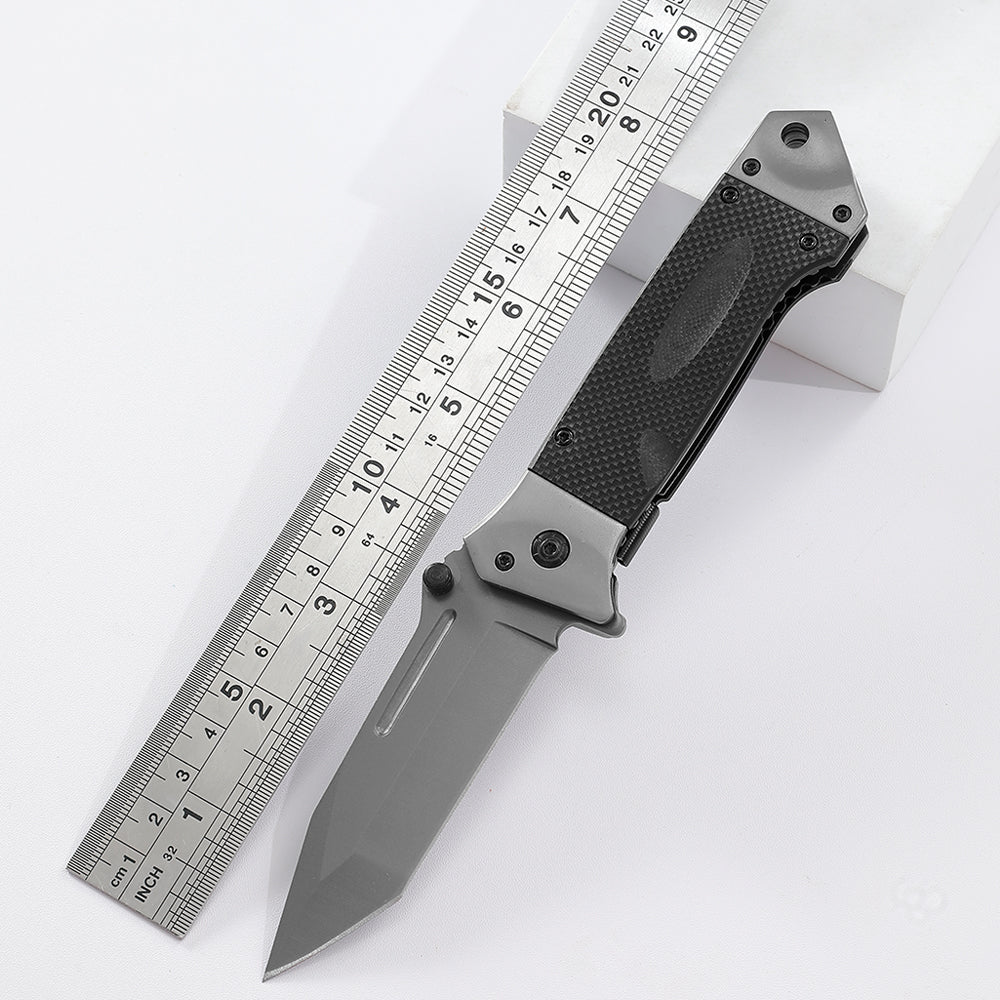 Sandblasted Surface Tanto Blade Ridge Spine Dual Thumb Studs Rugged G10 Scale Double Bolster Rescue Knife with Glass Breaker