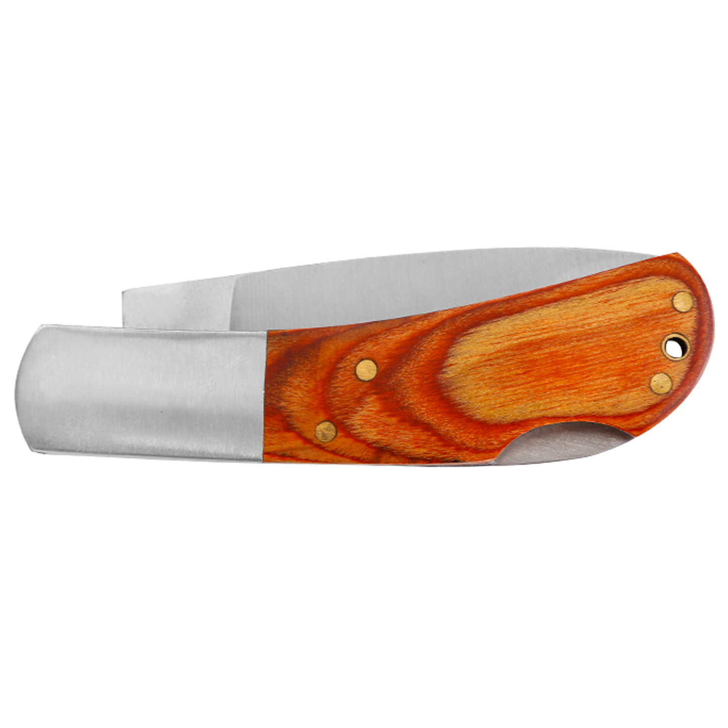 Pocket Knife 2.3" Stainless Steel Drop Point Blade Nail Nick Open Safety Lock Wooden Handle Long Flat Bolster Ideal for Laser Engraving, Lanyard Hole Available